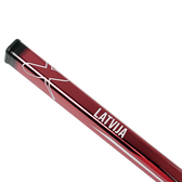 Red cylindrical object with 'LATVIJA' text on a white background