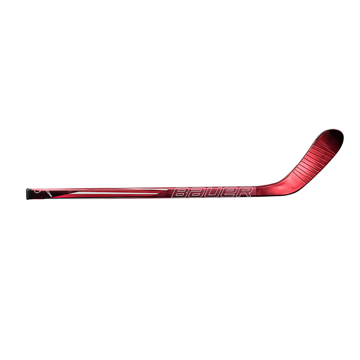 Red hockey stick with Bauer logo on a white background