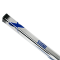 Metallic cylindrical object with 'Suomi' branding on a white background