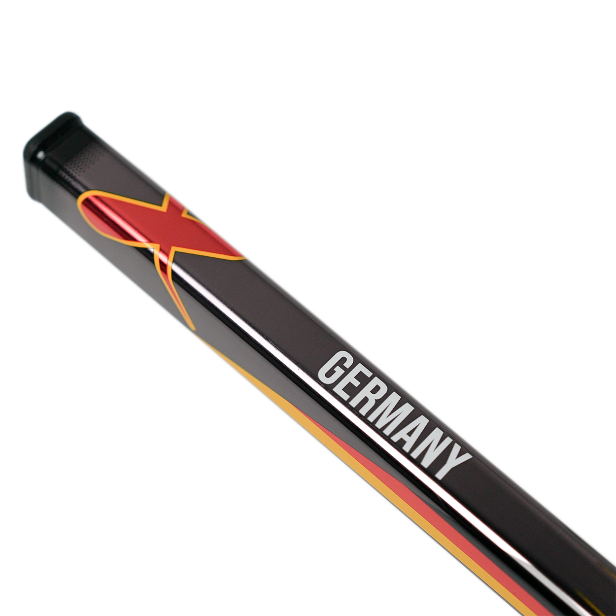 Black object with red and yellow design and 'GERMANY' text on a white background