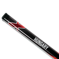 Black pool cue with red 'X' and 'Hungary' text on a white background