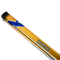 Gold object with blue 'X' and 'SVERIGE' text on a white background
