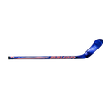 Blue hockey stick with red and white accents on a white background